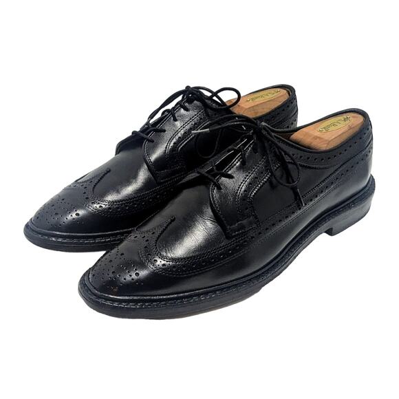 Mens Sz 9 D Allen Edmonds Macneil USA Black Leather Longwing Wingtip Oxford shoe - Picture 1 of 10